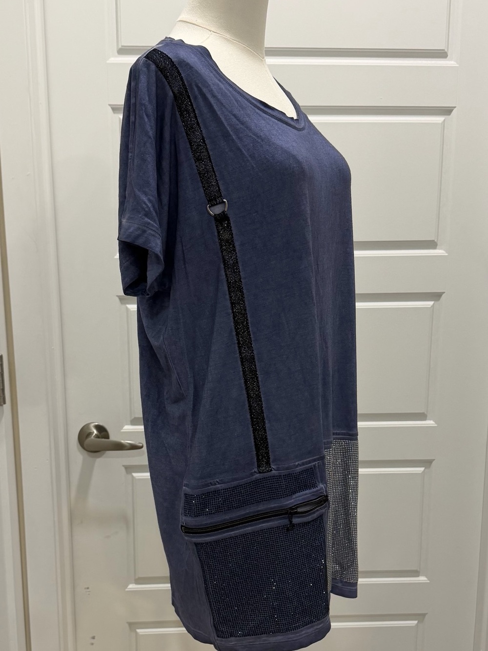 Tricotto got Blue Short Sleeve Tunic Top with Rhinestone Accents - Picture 7 of 9